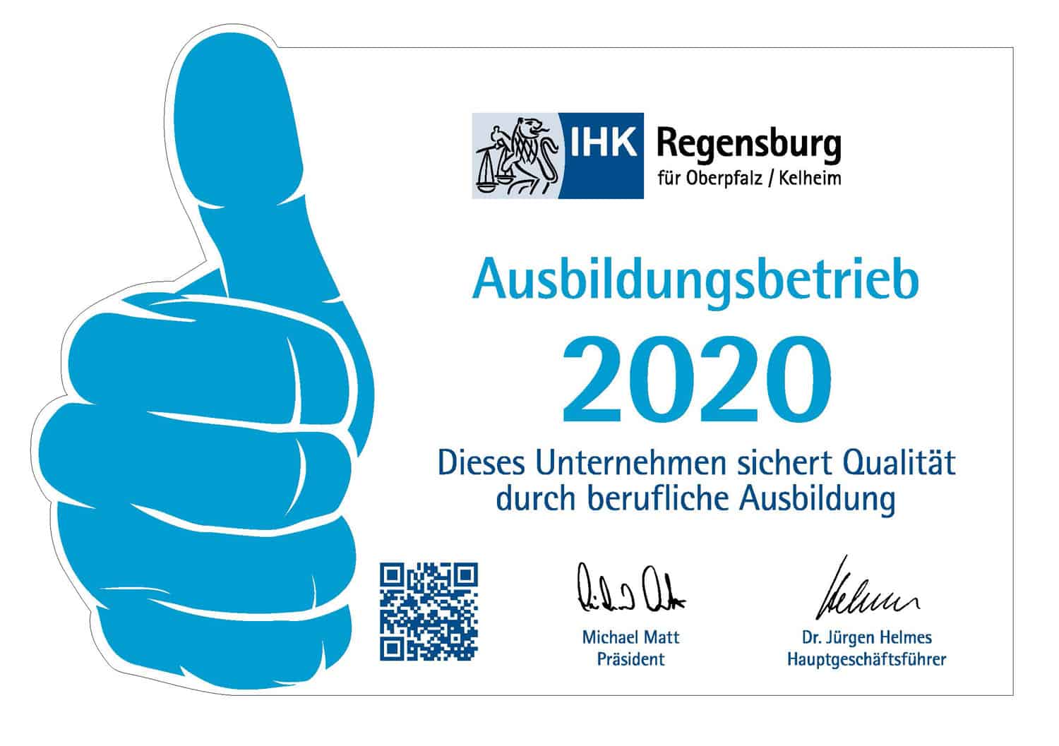 Offizieller Ausbildungsbetrieb der IHK Regensburg